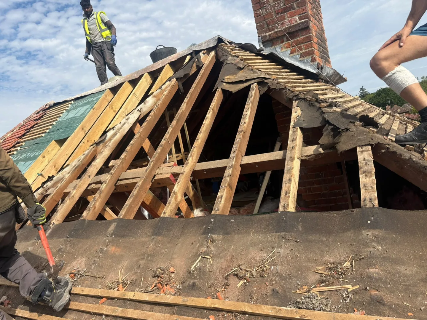 Full roof replacement in progress with new underlay and battens