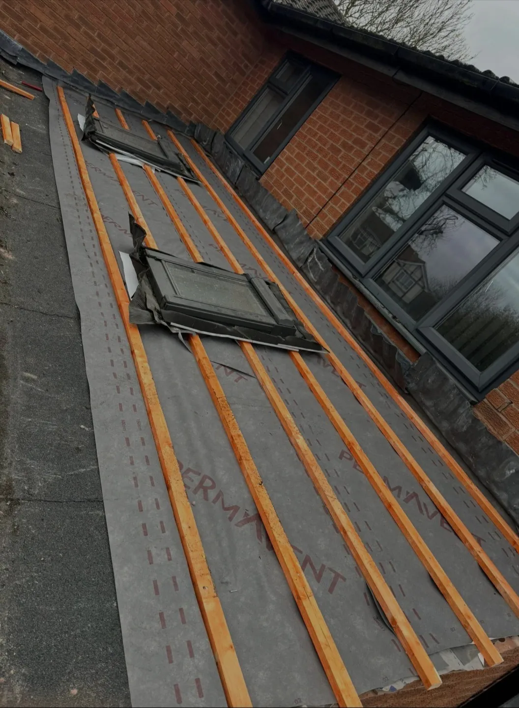 Velux roof window installation in progress