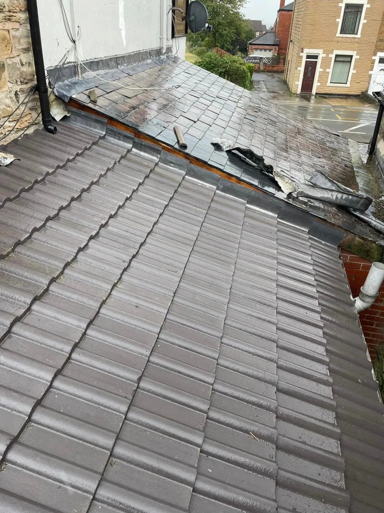Full roof replacement in progress with new underlay and battens